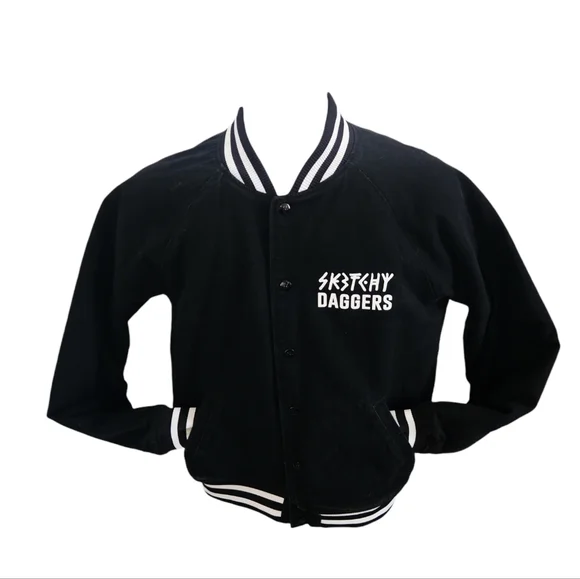 Sketchy Tank x Swallows & Daggers Varsity Jacket extremely Rare Exclusive Black - Picture 12 of 12